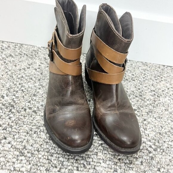 RUDSAK Montreal brown leather distressed buckle moto ankle boots 38 - Picture 13 of 13